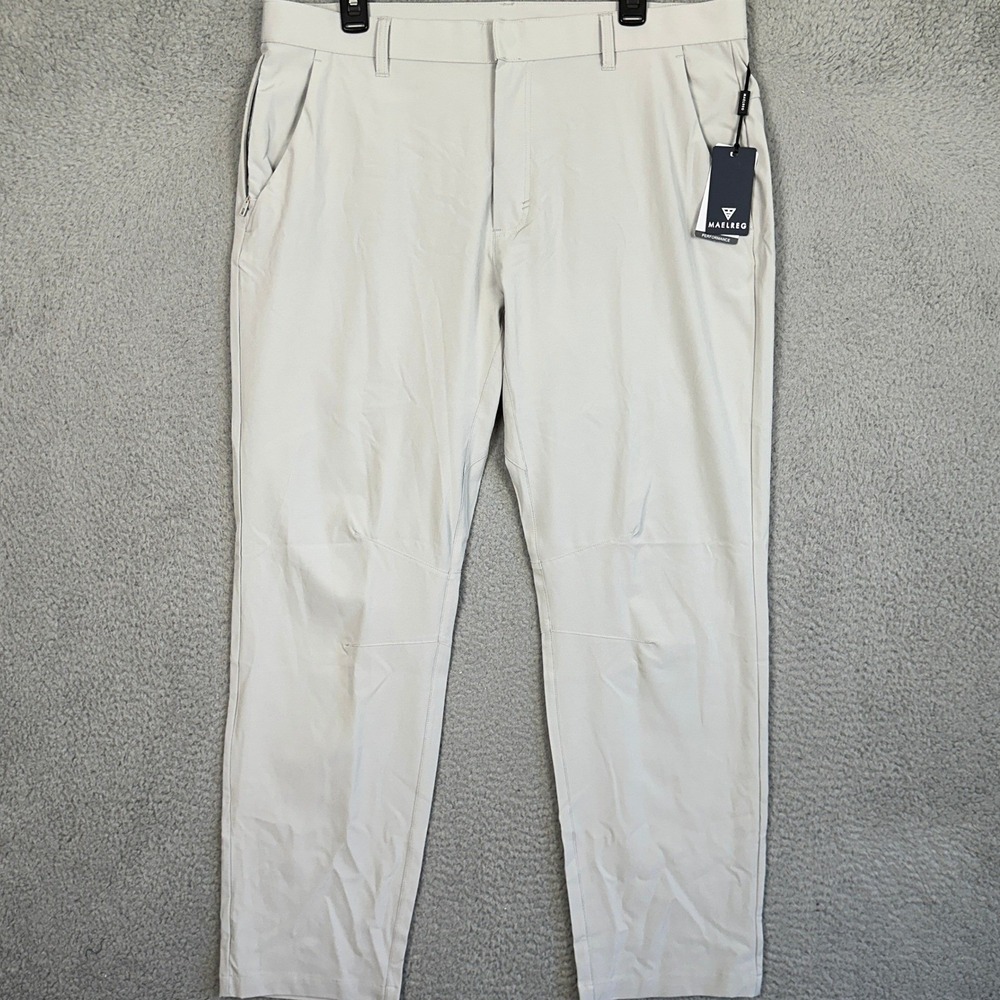 NEW Maelreg Proflex Pants Mens 36X32 Light Grey Performance Golf Chino Stretch